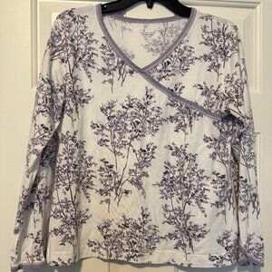 Garnet Hill cotton pajamas purple white flower size S
